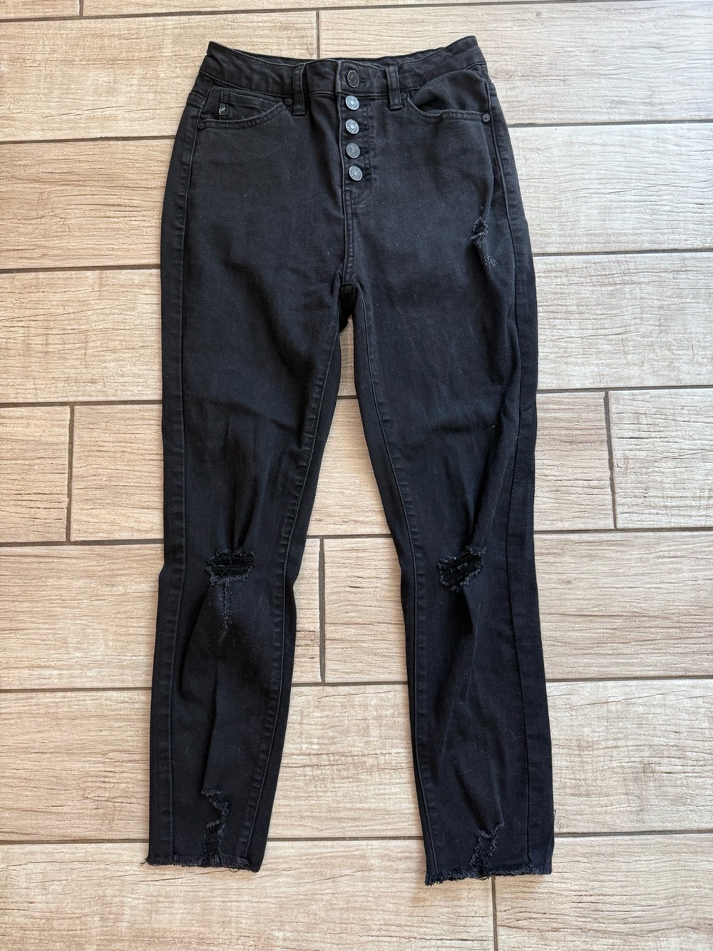 KanCan Black High-Rise Distressed Button-Fly Jeans